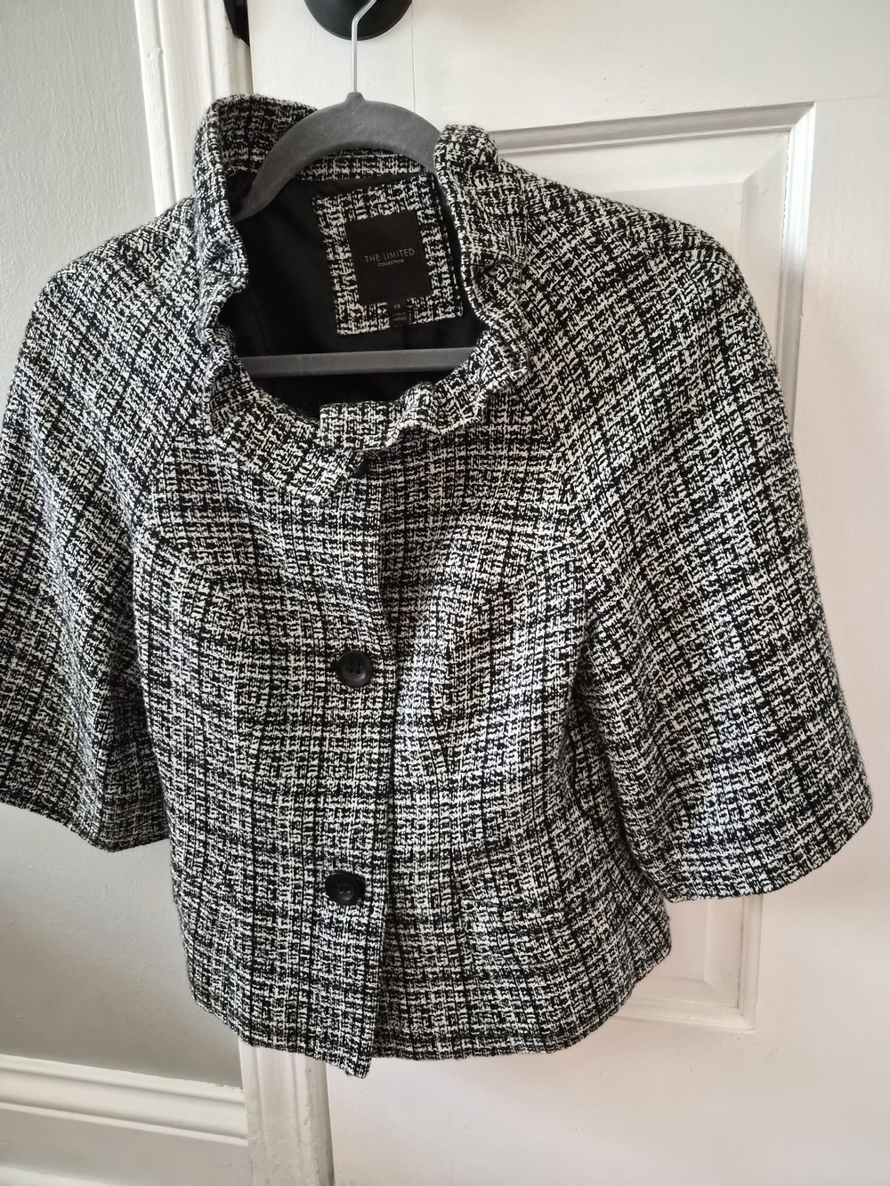 The Limited Black & White Tweed Short Sleeve Cropped Blazer